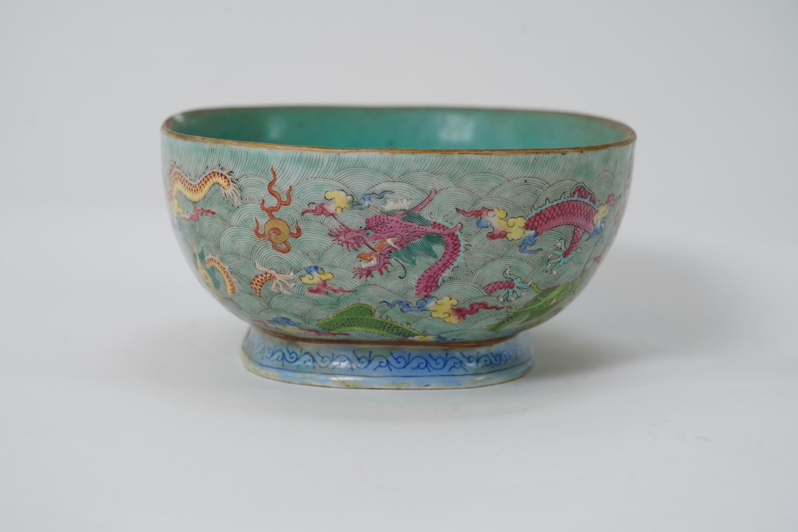 A Chinese enamelled porcelain ‘dragon’ oblong bowl, Daoguang seal mark but late 19th century